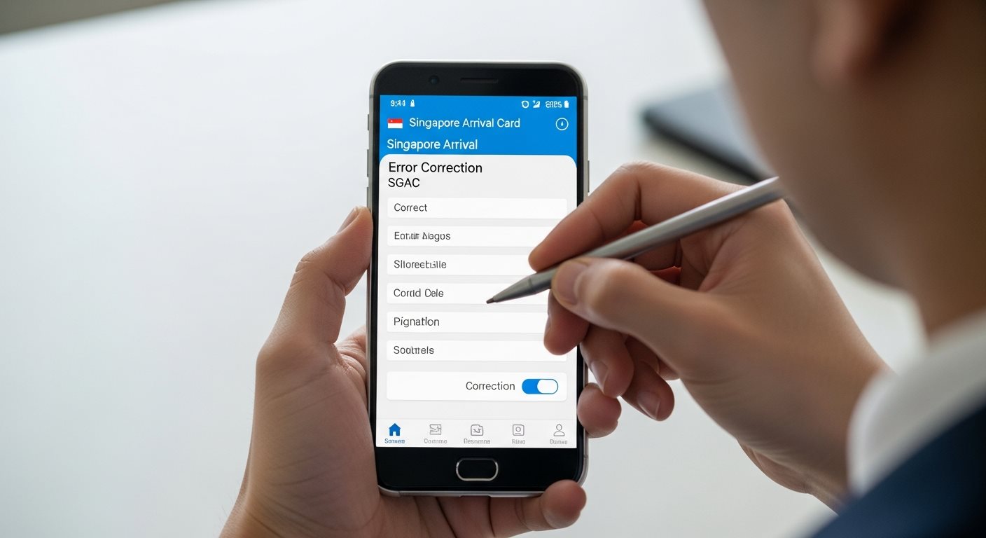 Professional person checking Singapore Arrival Card submission on smartphone